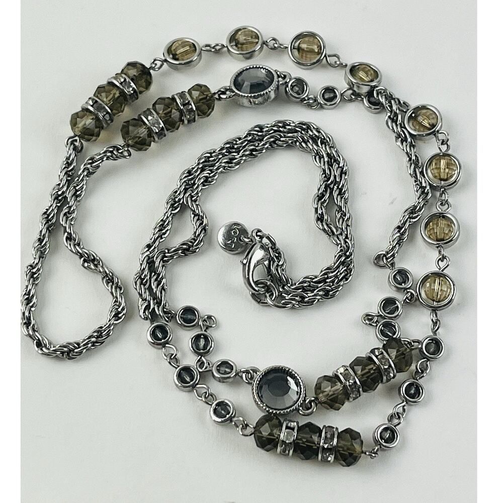 Ann Taylor Loft Faceted Smoky Crystal & Silver Beads Opera Length 36" Necklace